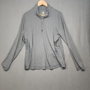 Cutter Buck 1/4 Zip Shirt Men XL Blue Striped Performance Long Sleeve Stretch